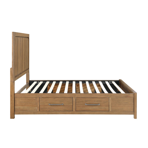 English Elm Light Brown Hickory Veneer King Storage Bed with Four Drawers Modern Bedroom Frame B011S02251