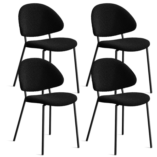 English Elm Set of 4 Upholstered PU Leather Dining Chairs with Curved Backrest and Slim Metal Legs for Stylish Homes Black W3010P291312