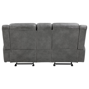 English Elm Carmen Luxe Faux Leather Cool Grey Motion Loveseat with Dual Recline, Storage & Plush Cushioningcomfort B062P357777