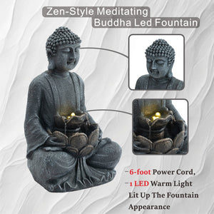 English Elm Zen-style Buddha Fountain Two Tier Lotus Polyresin Led Garden Patio Decor W853P412663