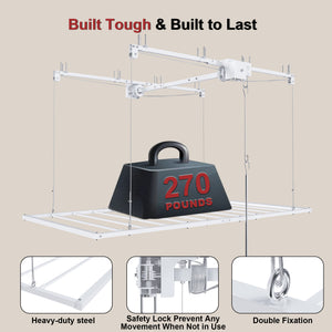 English Elm Overhead Garage Storage Rack with Crank Lift 270lb Steel Platform for High Ceilings W2700P346224