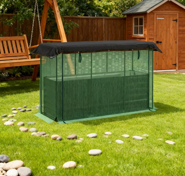 English Elm Galvanized Steel Raised Garden Bed with Hdpe Crop Cage and Shade Cloth Kit T3971P422409