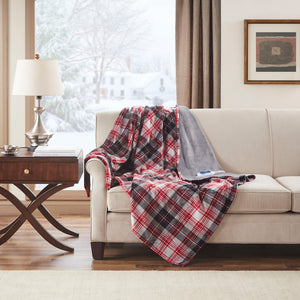 True North by Sleep Philosophy Jacob Lodge/Cabin Oversized Plaid Plush Heated Throw TN54-0395 Red