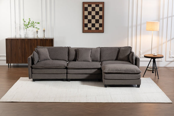 English Elm Modern Chenille Sectional Sofa with Ottoman Modular Layout for Spacious Living Rooms Antique Grey W2530S00018