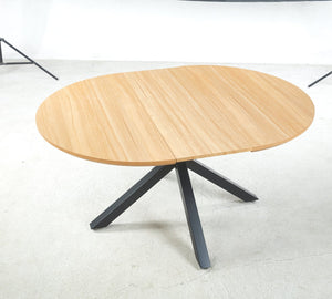 English Elm Extendable Modern Dining Table With Oak Mdf Top & Sturdy Metal Legs - Versatile Office & Coffee Use W234S00108