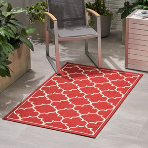 Christopher Knight Home® - Noble House - Thornhill Outdoor 3'3" X 5' Trefoil Area Rug, Red and Ivory