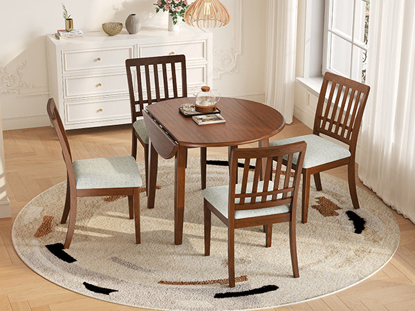 English Elm 5-piece Round Folding Dining Set with Mdf Table and Upholstered Chairs for Small Spaces Brown N752S0010618D