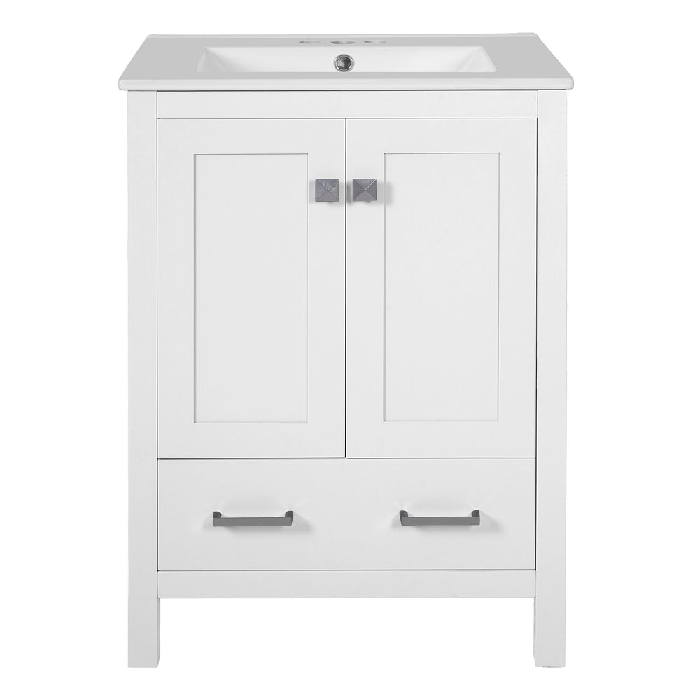 English Elm 24-inch Modern Bathroom Vanity with Ceramic Sink, Soft-Close Doors, Drawer Divider & Ample Storage Gray N729P299440E