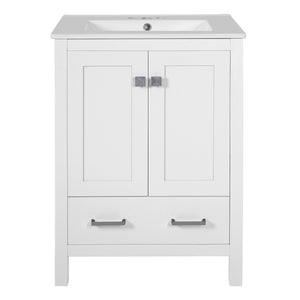 English Elm 24-inch Modern Bathroom Vanity with Ceramic Sink, Soft-Close Doors, Drawer Divider & Ample Storage White N729P299440K