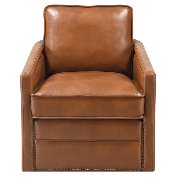 English Elm Brown Swivel Accent Chair with 180° Rotation, Leather-Aire, Down-Filled Cushions, Sturdy Base Comfort B062P209162