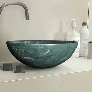 English Elm Green Natural Marble Vessel Sink - Polished Finish, Unique Veining, Elegant Bathroom Upgrade  ⌀15.7" W1696P333279