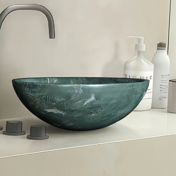 English Elm Green Natural Marble Vessel Sink - Polished Finish, Unique Veining, Elegant Bathroom Upgrade  ⌀15.7" W1696P333279