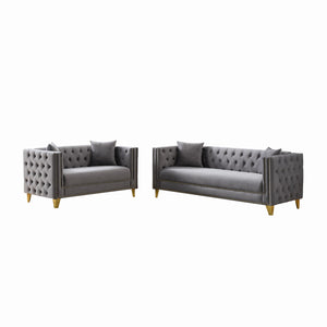 English Elm Chesterfield Velvet Sofa Set – Luxurious 3+2 Seater, Deep Seat Design With Nailhead Trim For Comfort W3373S00031