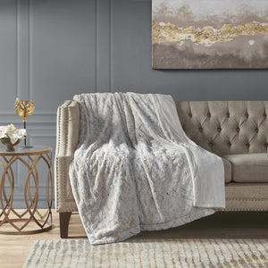 JLA Home Madison Park - Faux faux fur throw indulgent plush reversible faux mink blanket OEKO-TEX certified machine washable luxury Snow Leopard MP50-8524