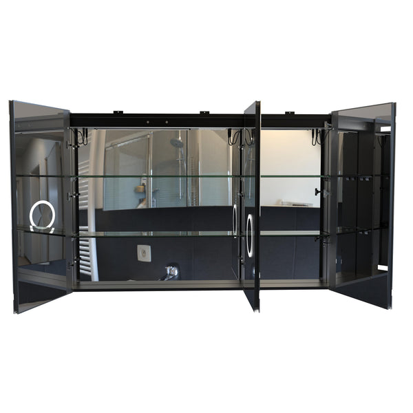 English Elm 53 Inch Matte Black Aluminum Medicine Cabinet with Led Lighting and Defogging Mirror T3785P491991
