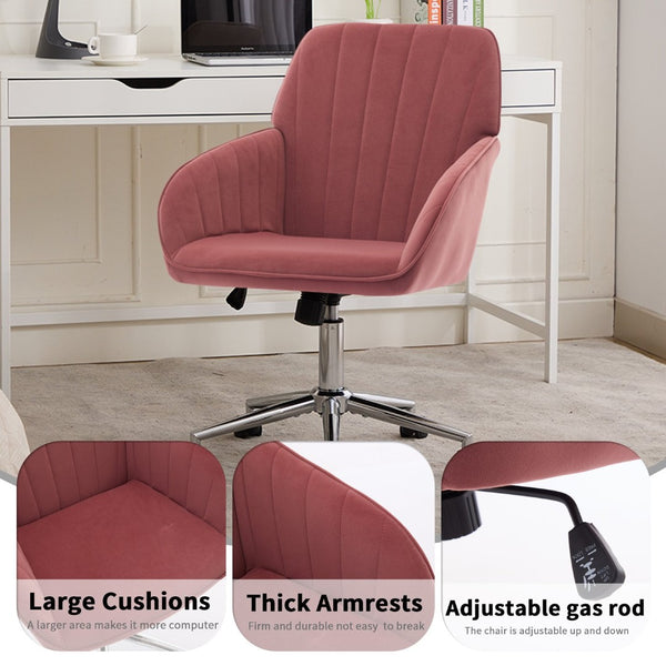English Elm Ty Adjustable Office Chair - Ergonomic Rose-Red Velvet Swivel Seat For Ultimate Comfort & Support W2311P199110-GIGA