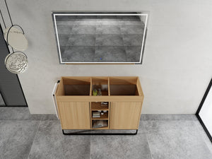 English Elm 48" Freestanding Bathroom Vanity Cabinet with 2 Soft-Close Doors, 3 Open Shelves, Towel Hanger, Boxes Designed for Organized Storage W999P376885