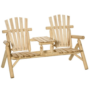 English Elm Outsunny 2-Seat Adirondack Loveseat With Table – Rustic Wooden Patio Bench For Outdoor Relaxation W2225P174069-GIGA