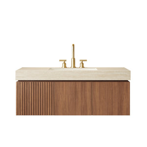 English Elm Muri 48 Inch Floating Bathroom Vanity Plywood Cabinet Sintered Stone Top Oak Finish W2615S00585