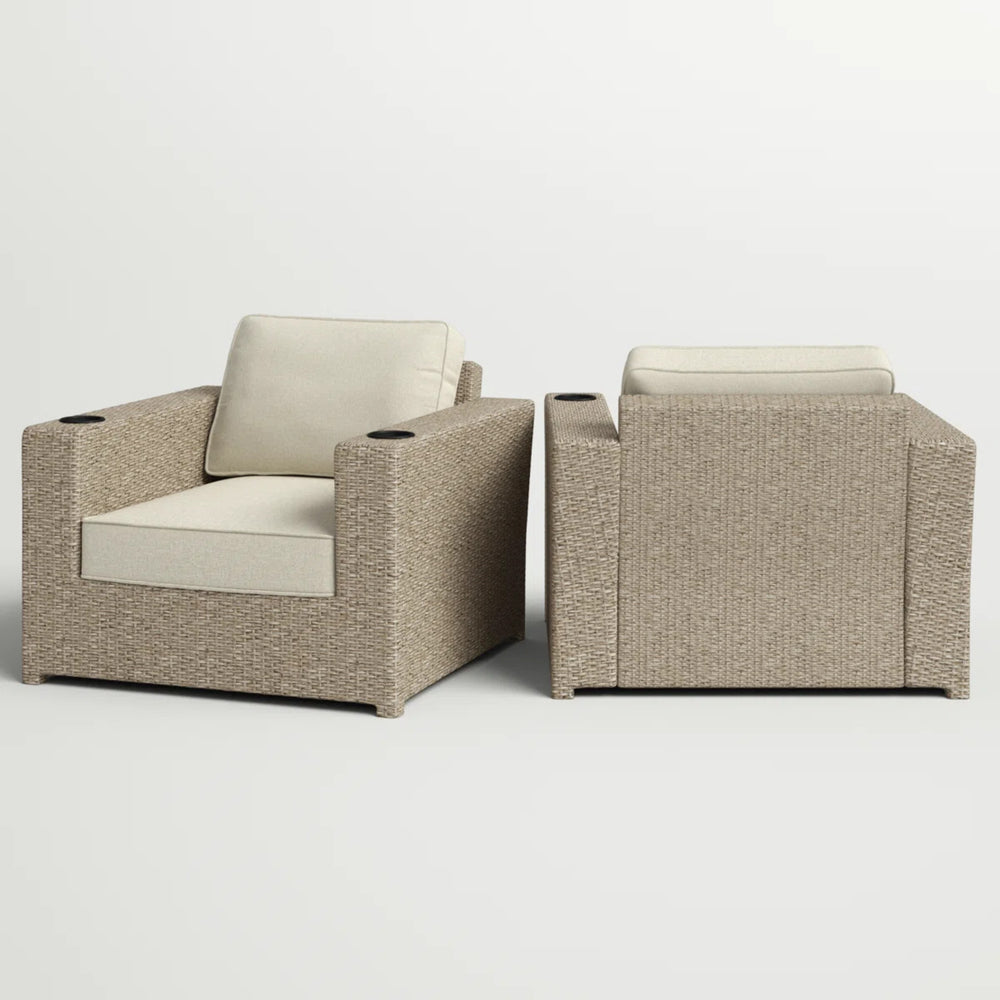 English Elm Fully Assembled Outdoor Wicker Lounge Chairs Set of 2 with Weather-Resistant Cushions, Coastal Modern Design Grey Mix B120S00235