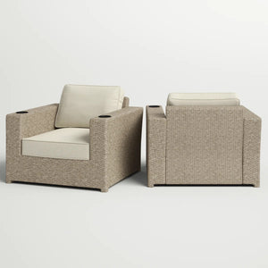 English Elm Fully Assembled Outdoor Wicker Lounge Chairs Set of 2 with Weather-Resistant Cushions, Coastal Modern Design Grey Mix B120S00235