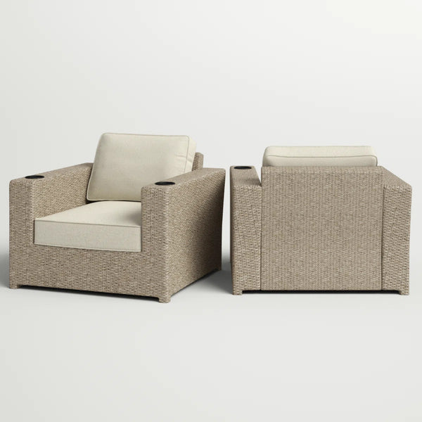 English Elm Fully Assembled Outdoor Wicker Lounge Chairs Set of 2 with Weather-Resistant Cushions, Coastal Modern Design Grey Mix B120S00235