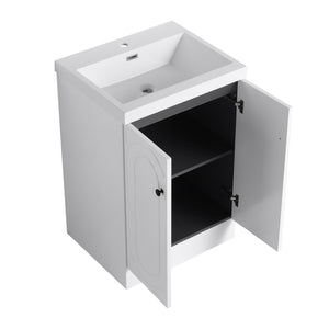 English Elm 24" Freestanding Bathroom Vanity with Resin Integrated Sink, Soft-Close Doors, Adjustable Shelf, Durable Plywood Finish White W999S00269