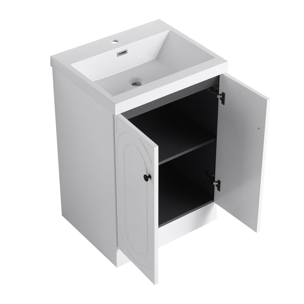 English Elm 24" Freestanding Bathroom Vanity with Resin Integrated Sink, Soft-Close Doors, Adjustable Shelf, Durable Plywood Finish White W999S00269