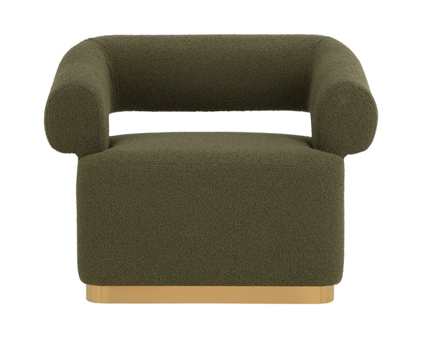 Sunpan Aggie Swivel Lounge Chair - Mid-century Accent With Copenhagen Olive Fabric & Gold Base Elegance Green Fabric 111482