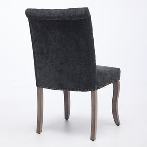 English Elm Upholstered Chenille Tufted Dining Chairs Set of 2 with Curved Wood Legs Club Style Black W1143P457781