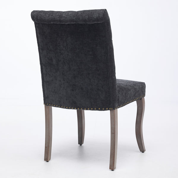 English Elm Upholstered Chenille Tufted Dining Chairs Set of 2 with Curved Wood Legs Club Style Black W1143P457781