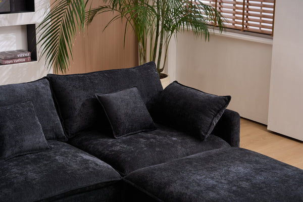 English Elm 145-inch U-shaped Sectional Sofa Seven Piece Woolen Set with Console and Memory Foam Black W2564S00051