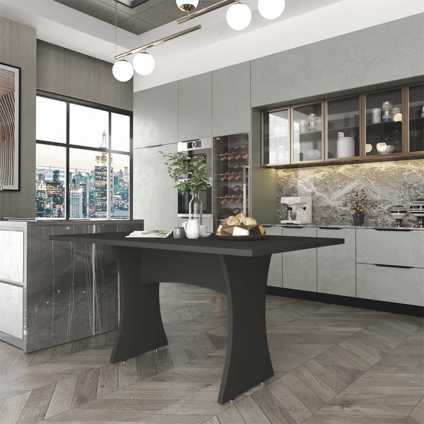 English Elm Coney 53" Dining Table with Curved Silhouette, Central H Base, Seats 6, Adjustable Metal Feet Charcoal grey B365P397686