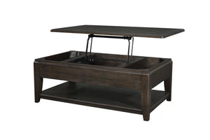 English Elm Cocktail Mahogany Lift-Top Table with Casters, Hidden Storage & Lower Shelf—Elm Veneer Solid Wood B2699P373658