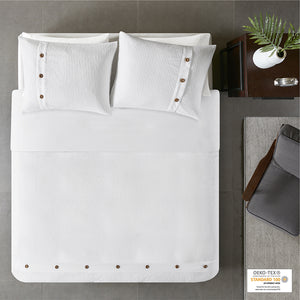 Madison Park Finley Casual 3 Piece Cotton Waffle Weave Duvet Cover Set MP12-5627 White