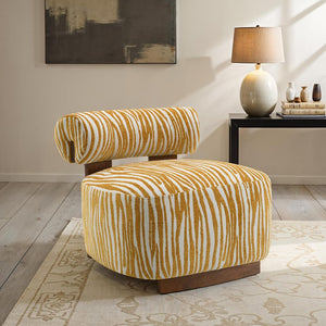 English Elm Contemporary Sculpted Barrel-Back Arm Chair with Smooth Casters, Neutral Textured Upholstery, Stylish Accent Seating Yellow 31 L x 34 W x 27 H B2741P401386