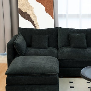 English Elm U Shaped Sectional Cloud Couch for Living Room 144" Plush Modular Sofa with Ottoman Storage Console Cupholders Black W3276S00011