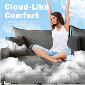 English Elm 81.9" 3-in-1 Convertible Sleeper Sofa Bed with Velvet Upholstery, 3 Pillows & Golden Trim Accent DARK GREY W1885S00253