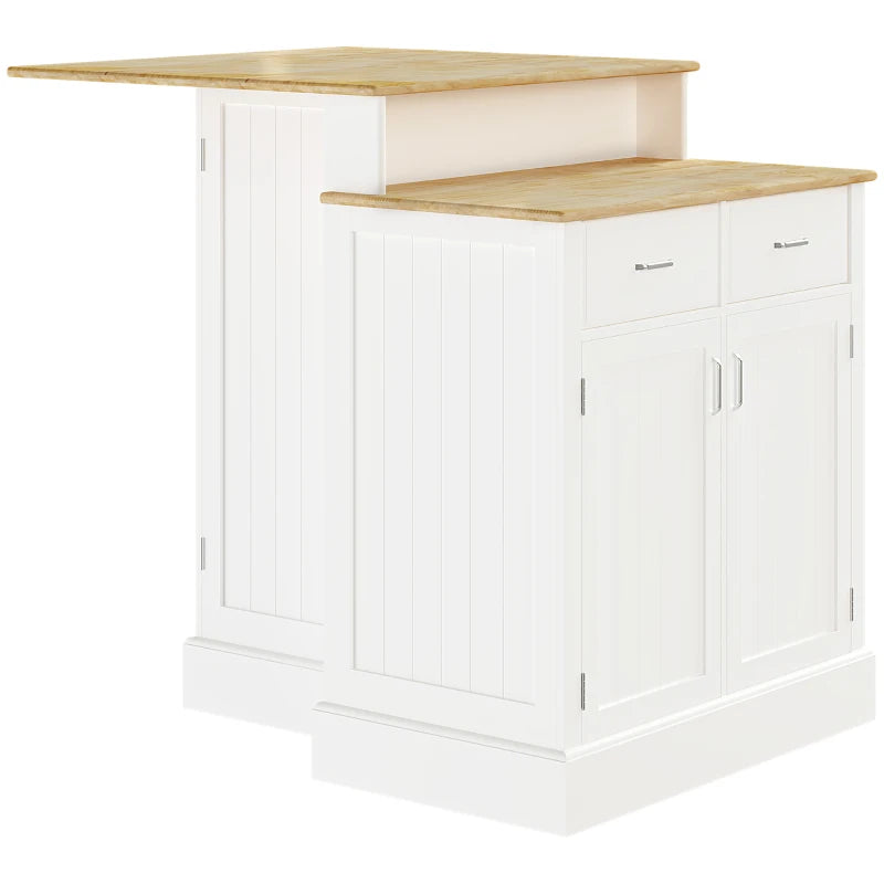 English Elm Modern Two-tier Kitchen Island with Rubberwood Top Storage Cabinets and Bar Seating T3971S00122