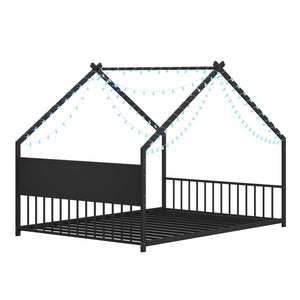 English Elm Twin House Bed Frame with Led Lights Iron Slats Low Profile Kids Bedroom W1820P234582