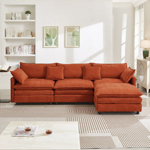 English Elm 105" L-shaped Chenille Sectional with Ottoman Pocket Spring Living Room Sofa Dark Orange W1097S00289