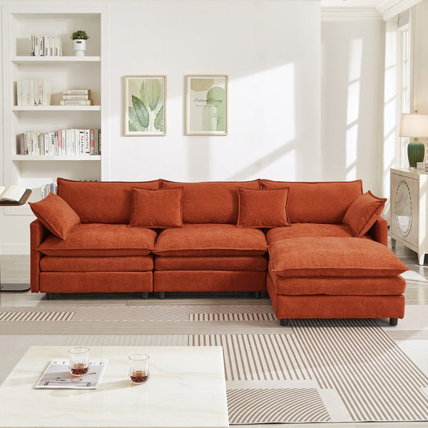 English Elm 105" L-shaped Chenille Sectional with Ottoman Pocket Spring Living Room Sofa Dark Orange W1097S00289