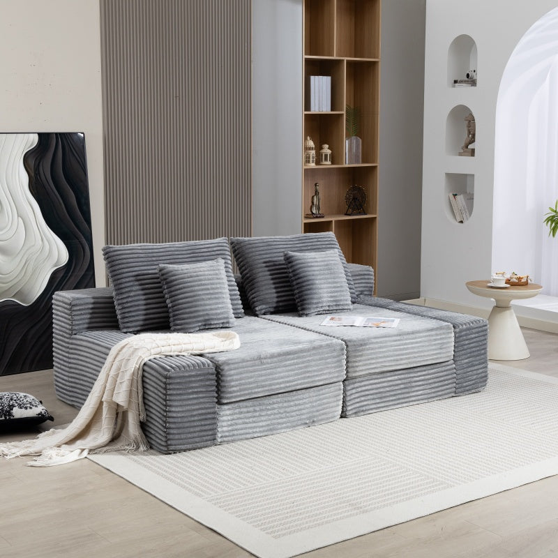 English Elm Double Cloud Plush Chaise Lounge Sofa Bed with Deep Seat, No Assembly, Ultra-Soft Corduroy Comfort Gray W794S00006