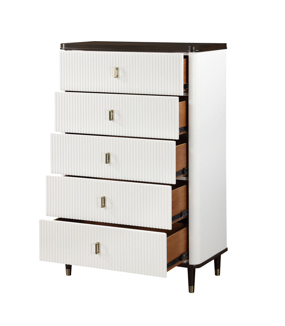 English Elm Carena Six Drawer Chest with Walnut Veneer Accents for Contemporary Bedroom Storage B2756P504968