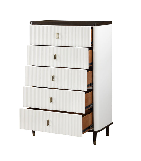 English Elm Carena Six Drawer Chest with Walnut Veneer Accents for Contemporary Bedroom Storage B2756P504968