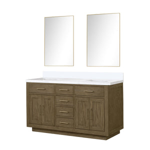 English Elm Grey Oak Double Bath Vanity Set With White Quartz Top & 28” Mirrors - Modern, Durable & Spacious Design B2731S01535