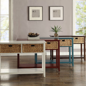 English Elm White Console Table with Basket Drawers and Open Shelf Rustic Farmhouse Storage Accent Table, 44.5"W B062P189197