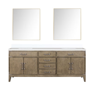 English Elm Grey Oak Double Bath Vanity Set With White Quartz Top, Two 36-Inch Mirrors & Ample Storage Solutions B2731S01620