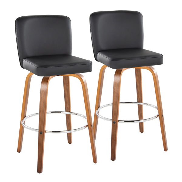 English Elm Fixed-height Swivel Barstools Mid-century Walnut Bentwood Frame Grey Upholstered Set B202S01925