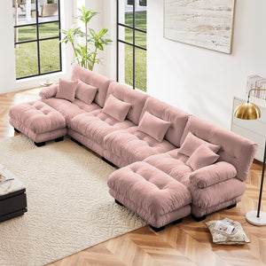 English Elm Free Modular U-Shaped Sectional Sofa - Cozy 4-Seater Cloud Couch In Soft Vintage Chenille Pink W714S01015
